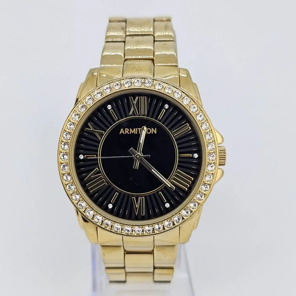 Armitron‎ Women's Watch 40MM Black Dial Gold Tone Bracelet Band 6.5